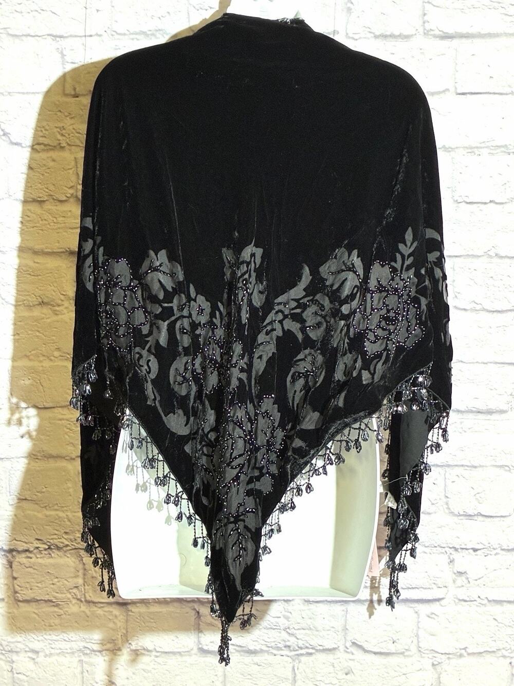 Belissima Velvet Burnout Beaded Shawl Wrap Black Floral Evening NWT